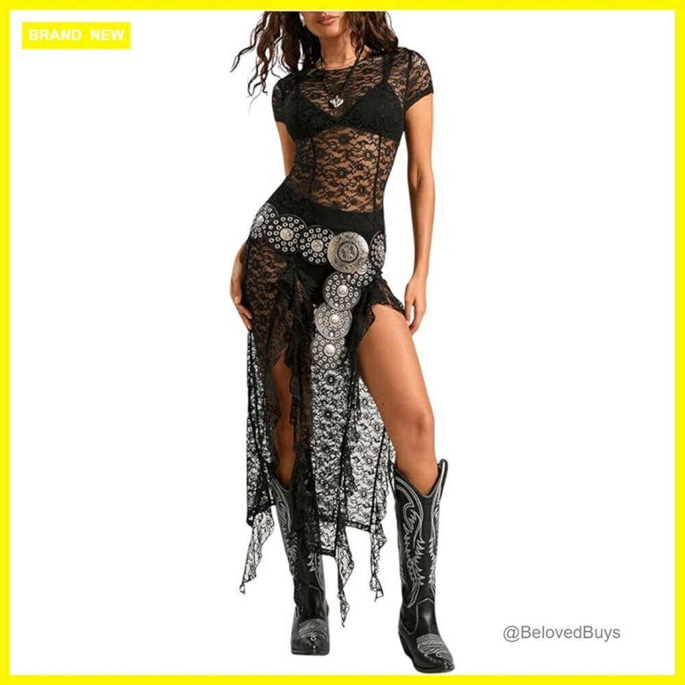 Sheer Lace Maxi Dress for Festival Concert Club Night Out